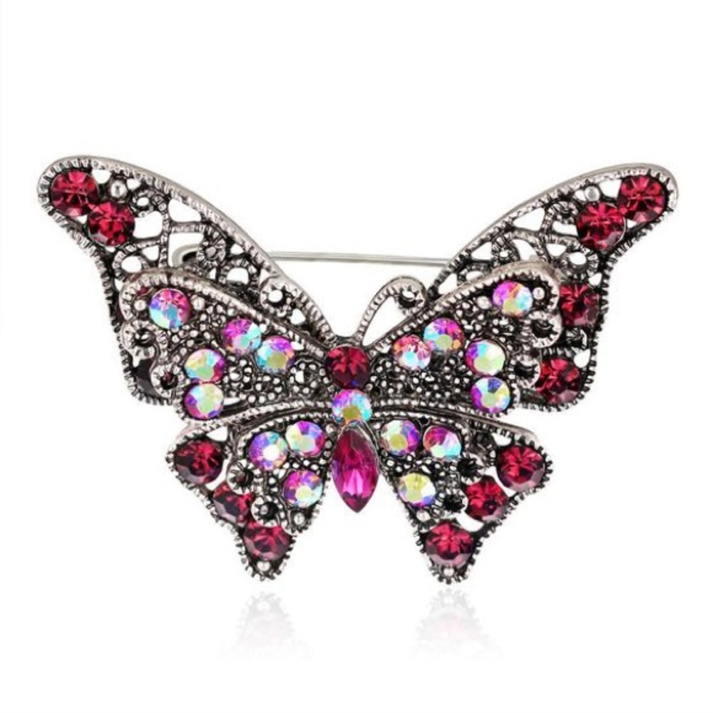 Silver Rhinestone Crystal Butterfly Pin Brooch